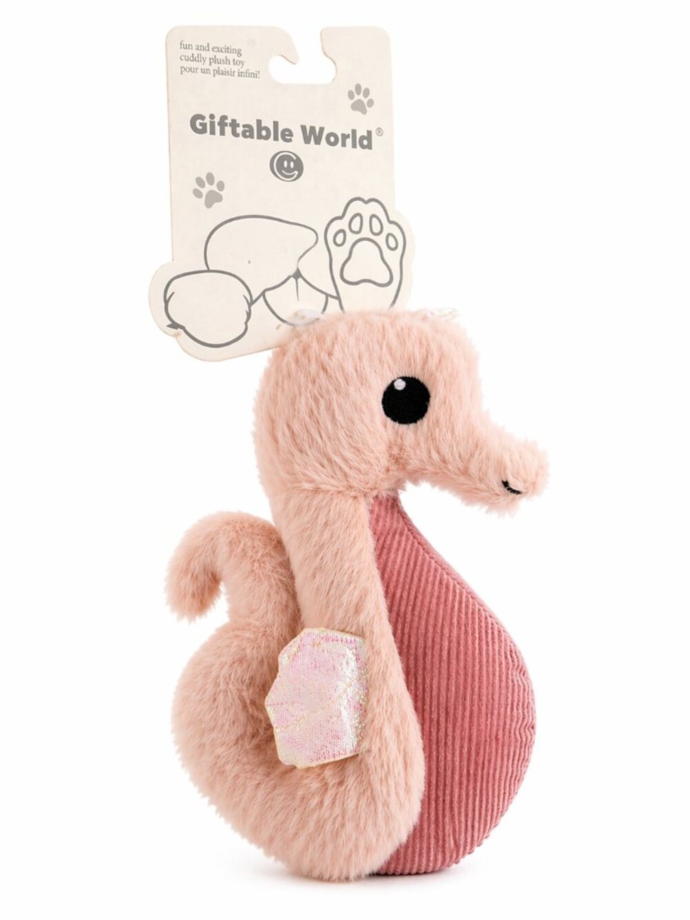 Giftable World Pink Seahorse Plush Dog Toy Squeaky Pet Toy Ocean Animal
